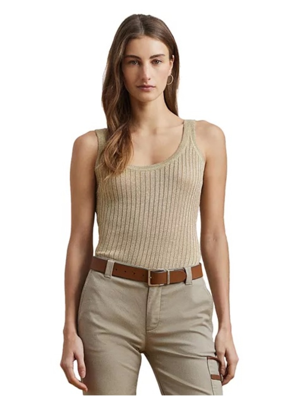 Lauren Ralph Lauren Ribbed Tank Top in Beige Taupe